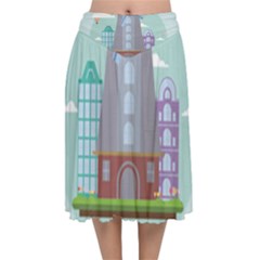 Amsterdam Landmark Landscape Velvet Flared Midi Skirt by Sudheng