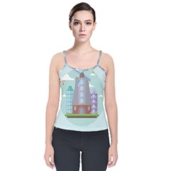 Amsterdam Landmark Landscape Velvet Spaghetti Strap Top