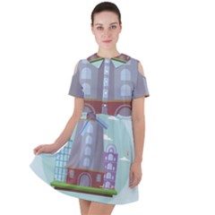 Amsterdam Landmark Landscape Short Sleeve Shoulder Cut Out Dress  by Sudheng