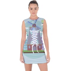 Amsterdam Landmark Landscape Lace Up Front Bodycon Dress by Sudheng