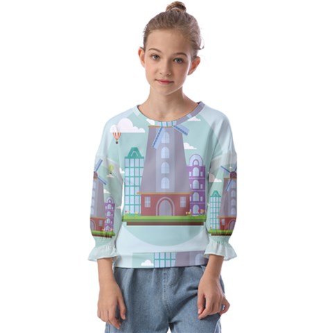 Amsterdam Landmark Landscape Kids  Cuff Sleeve Top by Sudheng