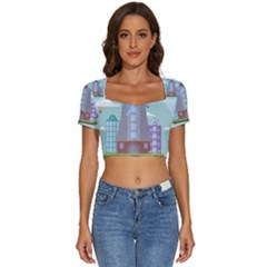 Amsterdam Landmark Landscape Short Sleeve Square Neckline Crop Top 