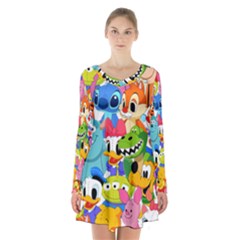 Illustration Cartoon Character Animal Cute Long Sleeve Velvet V-neck Dress