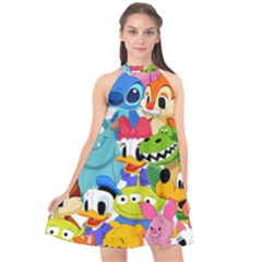 Illustration Cartoon Character Animal Cute Halter Neckline Chiffon Dress  by Sudheng