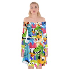 Illustration Cartoon Character Animal Cute Off Shoulder Skater Dress