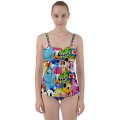 Illustration Cartoon Character Animal Cute Twist Front Tankini Set by Sudheng