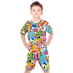 Illustration Cartoon Character Animal Cute Kids  Tee And Shorts Set by Sudheng