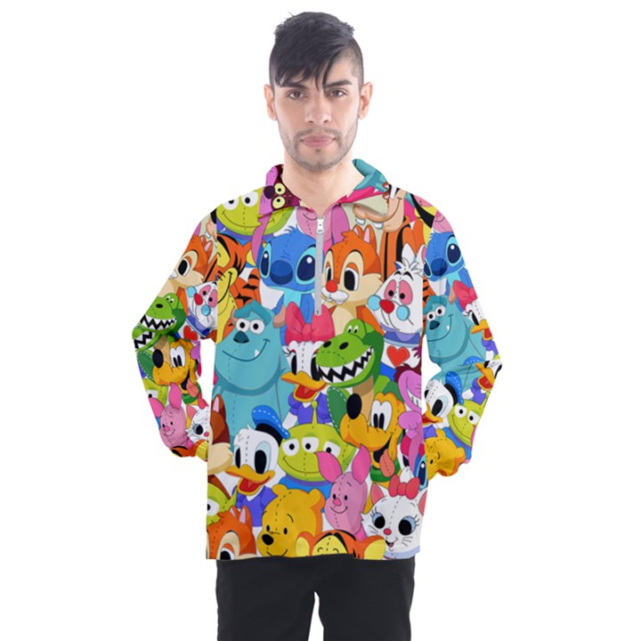 Illustration Cartoon Character Animal Cute Men s Half Zip Pullover