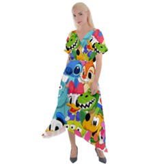 Illustration Cartoon Character Animal Cute Cross Front Sharkbite Hem Maxi Dress by Sudheng