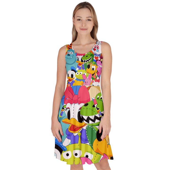 Illustration Cartoon Character Animal Cute Knee Length Skater Dress With Pockets