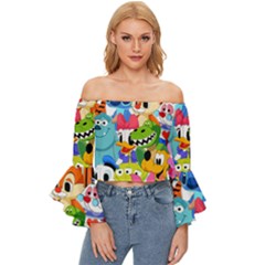 Illustration Cartoon Character Animal Cute Off Shoulder Flutter Bell Sleeve Top by Sudheng