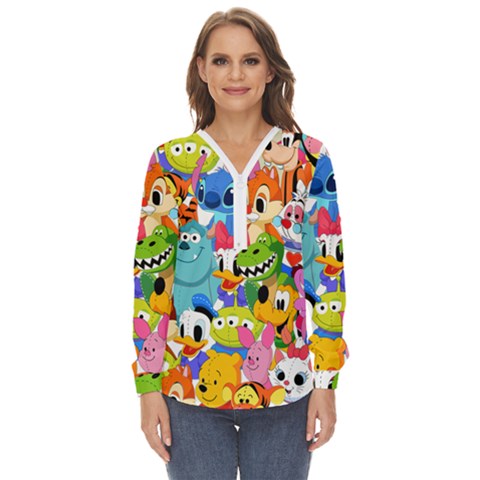 Illustration Cartoon Character Animal Cute Zip Up Long Sleeve Blouse by Sudheng