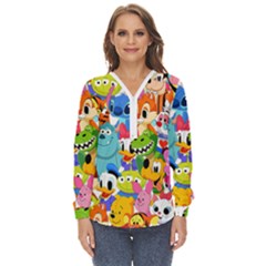 Illustration Cartoon Character Animal Cute Zip Up Long Sleeve Blouse