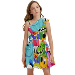 Illustration Cartoon Character Animal Cute Kids  One Shoulder Party Dress by Sudheng