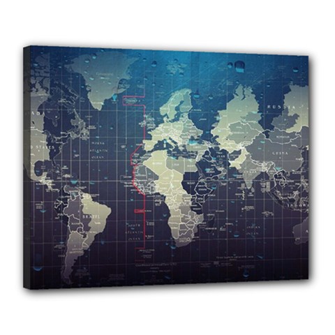 Vintage World Map Illustration Artwork Water Drop Digital Art Arts Canvas 20  X 16  (stretched)