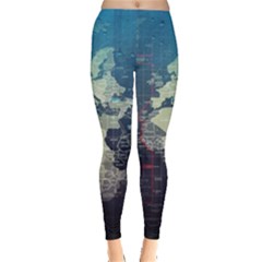 Vintage World Map Illustration Artwork Water Drop Digital Art Arts Leggings 