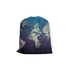 Vintage World Map Illustration Artwork Water Drop Digital Art Arts Drawstring Pouch (medium) by Sudheng