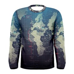 Vintage World Map Illustration Artwork Water Drop Digital Art Arts Men s Long Sleeve Tee