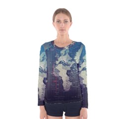 Vintage World Map Illustration Artwork Water Drop Digital Art Arts Women s Long Sleeve Tee