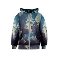 Vintage World Map Illustration Artwork Water Drop Digital Art Arts Kids  Zipper Hoodie by Sudheng