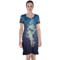 Vintage World Map Illustration Artwork Water Drop Digital Art Arts Short Sleeve Nightdress by Sudheng