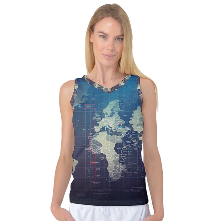 Vintage World Map Illustration Artwork Water Drop Digital Art arts Women s Basketball Tank Top