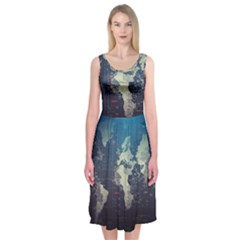 Vintage World Map Illustration Artwork Water Drop Digital Art Arts Midi Sleeveless Dress by Sudheng