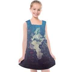 Vintage World Map Illustration Artwork Water Drop Digital Art Arts Kids  Cross Back Dress by Sudheng