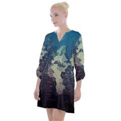 Vintage World Map Illustration Artwork Water Drop Digital Art Arts Open Neck Shift Dress by Sudheng