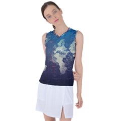 Vintage World Map Illustration Artwork Water Drop Digital Art Arts Women s Sleeveless Sports Top by Sudheng