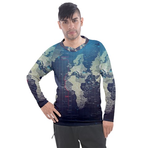 Vintage World Map Illustration Artwork Water Drop Digital Art Arts Men s Pique Long Sleeve Tee by Sudheng