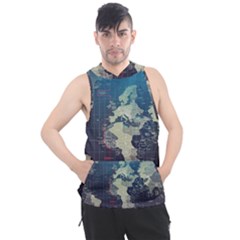 Vintage World Map Illustration Artwork Water Drop Digital Art Arts Men s Sleeveless Hoodie by Sudheng