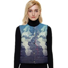 Vintage World Map Illustration Artwork Water Drop Digital Art Arts Women s Short Button Up Puffer Vest by Sudheng