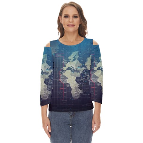 Vintage World Map Illustration Artwork Water Drop Digital Art Arts Cut Out Wide Sleeve Top by Sudheng