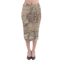 Vintage Europe Map Midi Pencil Skirt