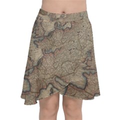 Vintage Europe Map Chiffon Wrap Front Skirt