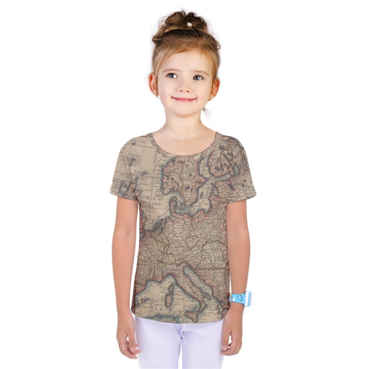 Vintage Europe Map Kids  One Piece Tee