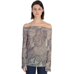 Vintage Europe Map Off Shoulder Long Sleeve Top by Sudheng