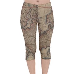 Vintage Europe Map Velvet Capri Leggings  by Sudheng