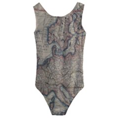 Vintage Europe Map Kids  Cut-out Back One Piece Swimsuit by Sudheng