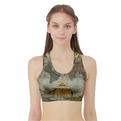 Vintage World Map Sports Bra With Border by Sudheng