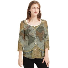 Vintage World Map Chiffon Quarter Sleeve Blouse