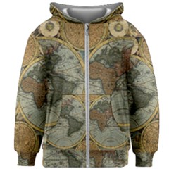 Vintage World Map Kids  Zipper Hoodie Without Drawstring