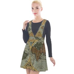 Vintage World Map Plunge Pinafore Velour Dress