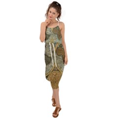 Vintage World Map Waist Tie Cover Up Chiffon Dress