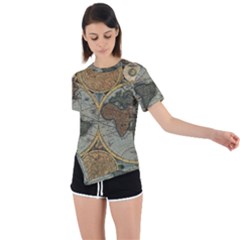 Vintage World Map Asymmetrical Short Sleeve Sports Tee by Sudheng