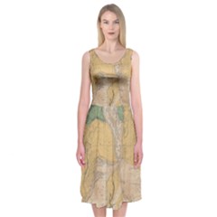 Vintage World Map Physical Geography Midi Sleeveless Dress by Sudheng