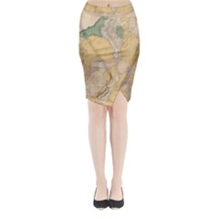 Vintage World Map Physical Geography Midi Wrap Pencil Skirt