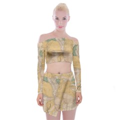 Vintage World Map Physical Geography Off Shoulder Top With Mini Skirt Set by Sudheng