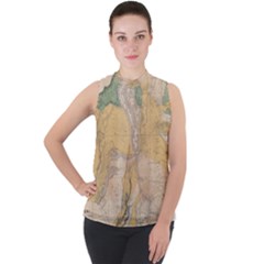 Vintage World Map Physical Geography Mock Neck Chiffon Sleeveless Top by Sudheng